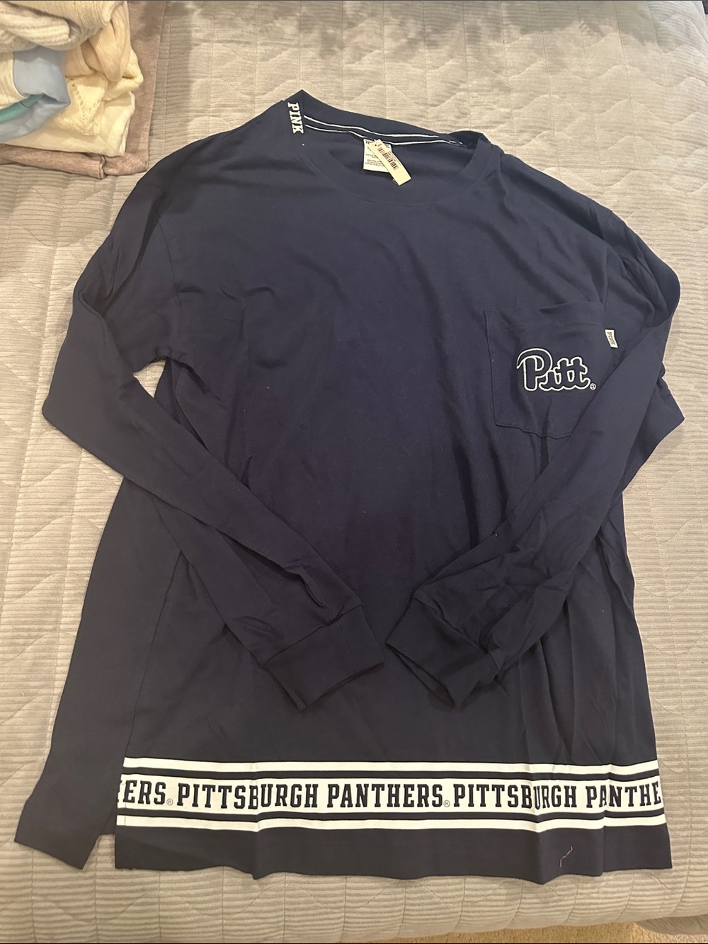PINK Victoria's Secret Navy Long-Sleeve Tee with Pocket
